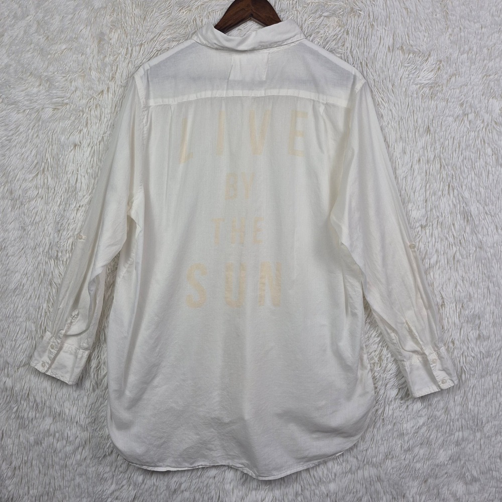 Sundry White Cotton Live By The Sun Graphic Button Down Shirt Sz 3 Oversized